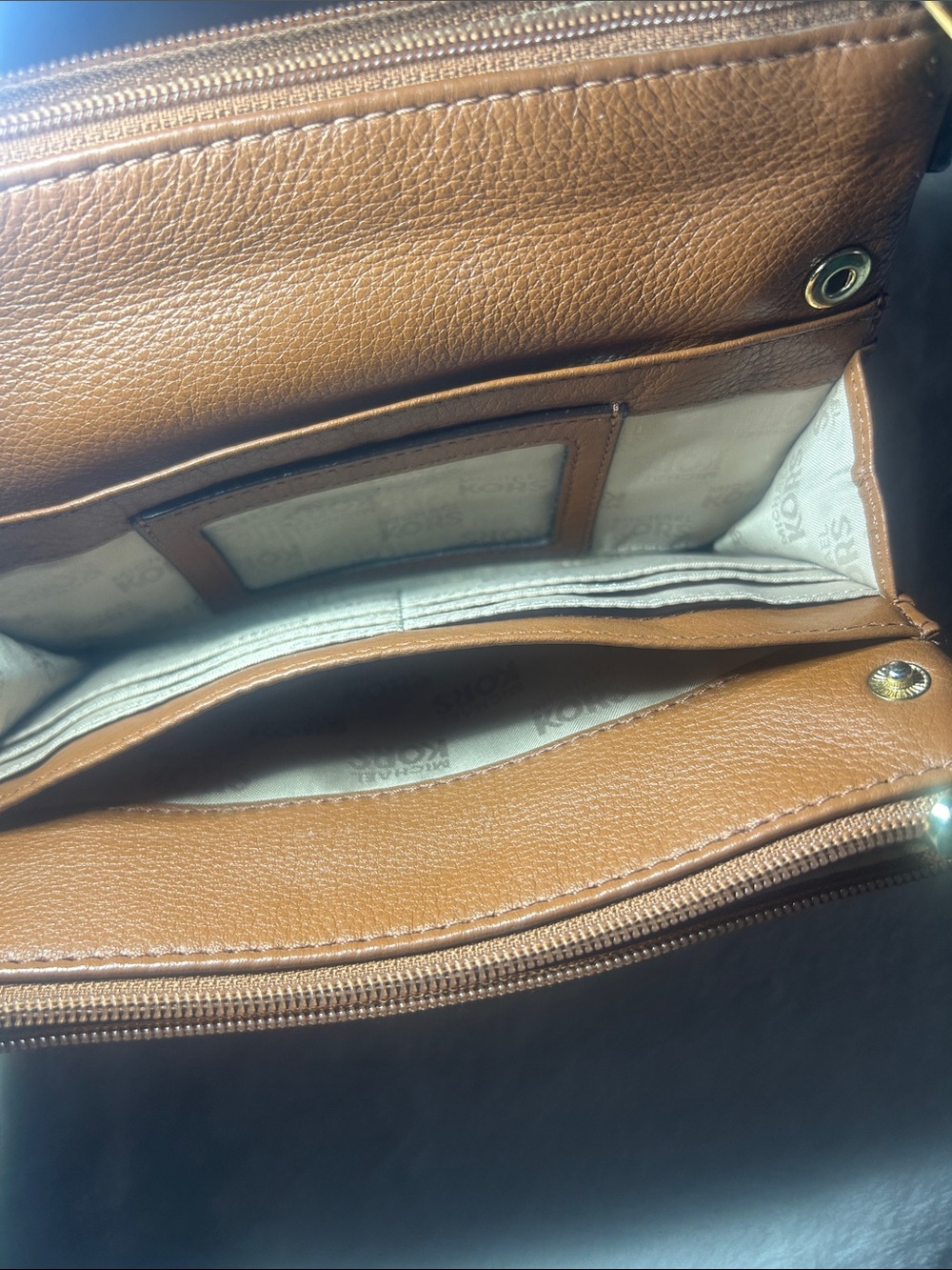 Michael Kors Chestnut Brown Pebbled Leather Crossbody with Gold MK Emblem - Picture 2 of 6